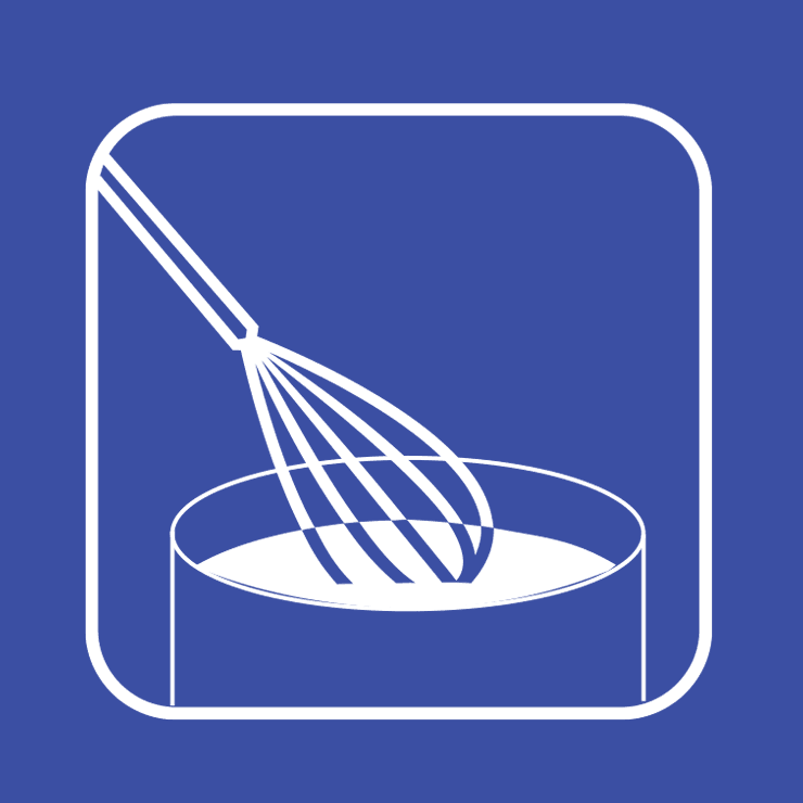 Mit dem Schwingbesen ca. 1 Minute einrühren. KEINE RÜHRMASCHINE VERWENDEN.