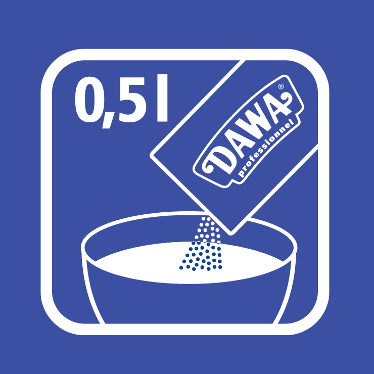 Beutelinhalt in einen ausreichend grossen Behälter in 5 dl kalte (5°C) Past- oder UHT-Vollmilch einrühren. Je nach gewünschter Festigkeit der Mousse mehr oder weniger Milch zugeben.